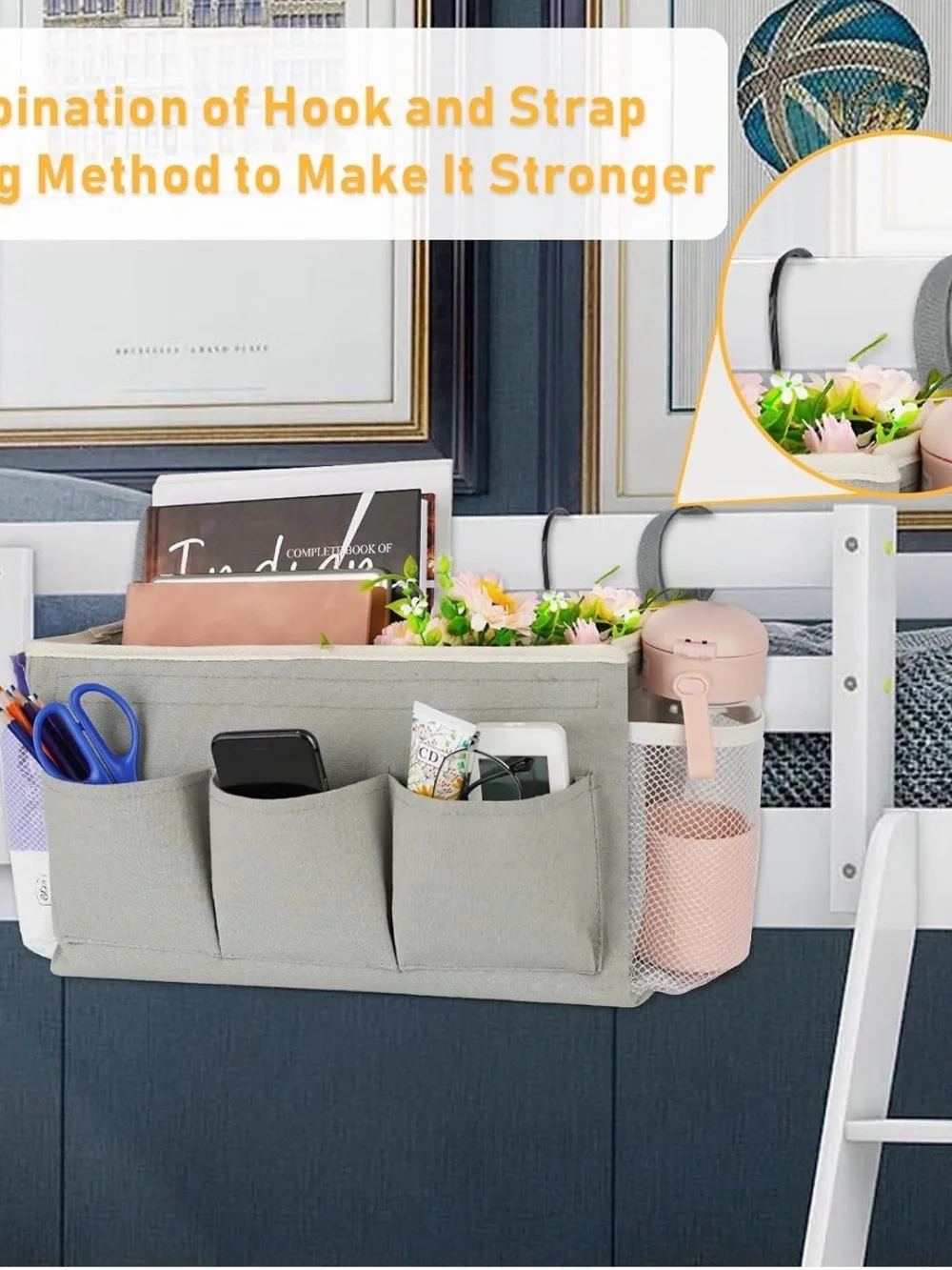 Over-the-Bed Hanging Bedside Organizer - Light Gray